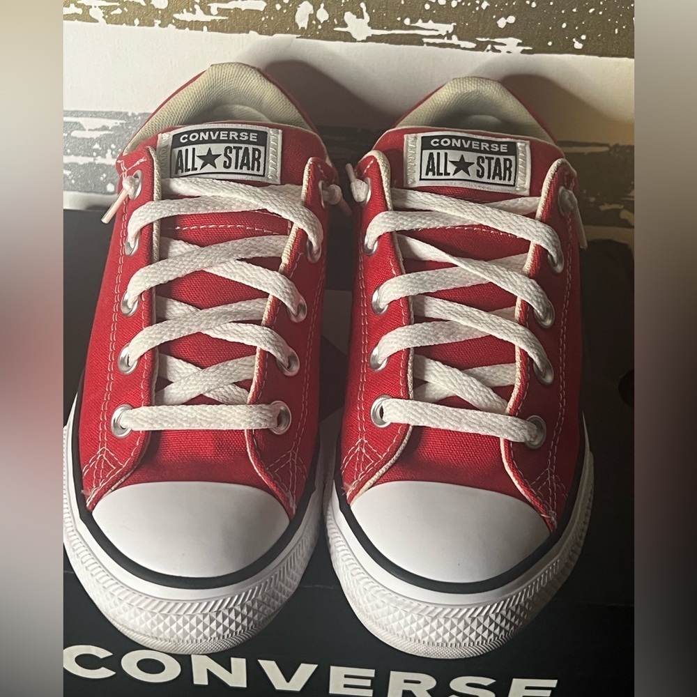 Converse Red Canvas Sneakers with White Accents - Picture 5 of 8